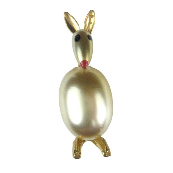 Vintage Kangaroo Brooch Faux-Pearl Teardrop Body Goldtone - Picture 1 of 6